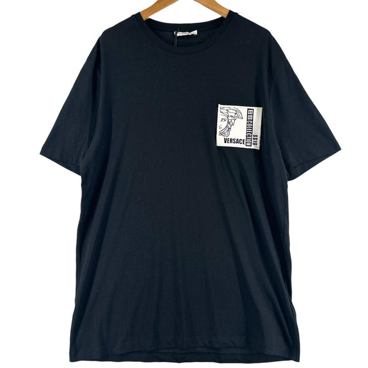 未使用品▲VERSACE ヴェルサーチ 2018年製 コットン100％ ロゴワッペン メデューサ クルーネック 半袖Ｔシャツ ブラック L メンズ