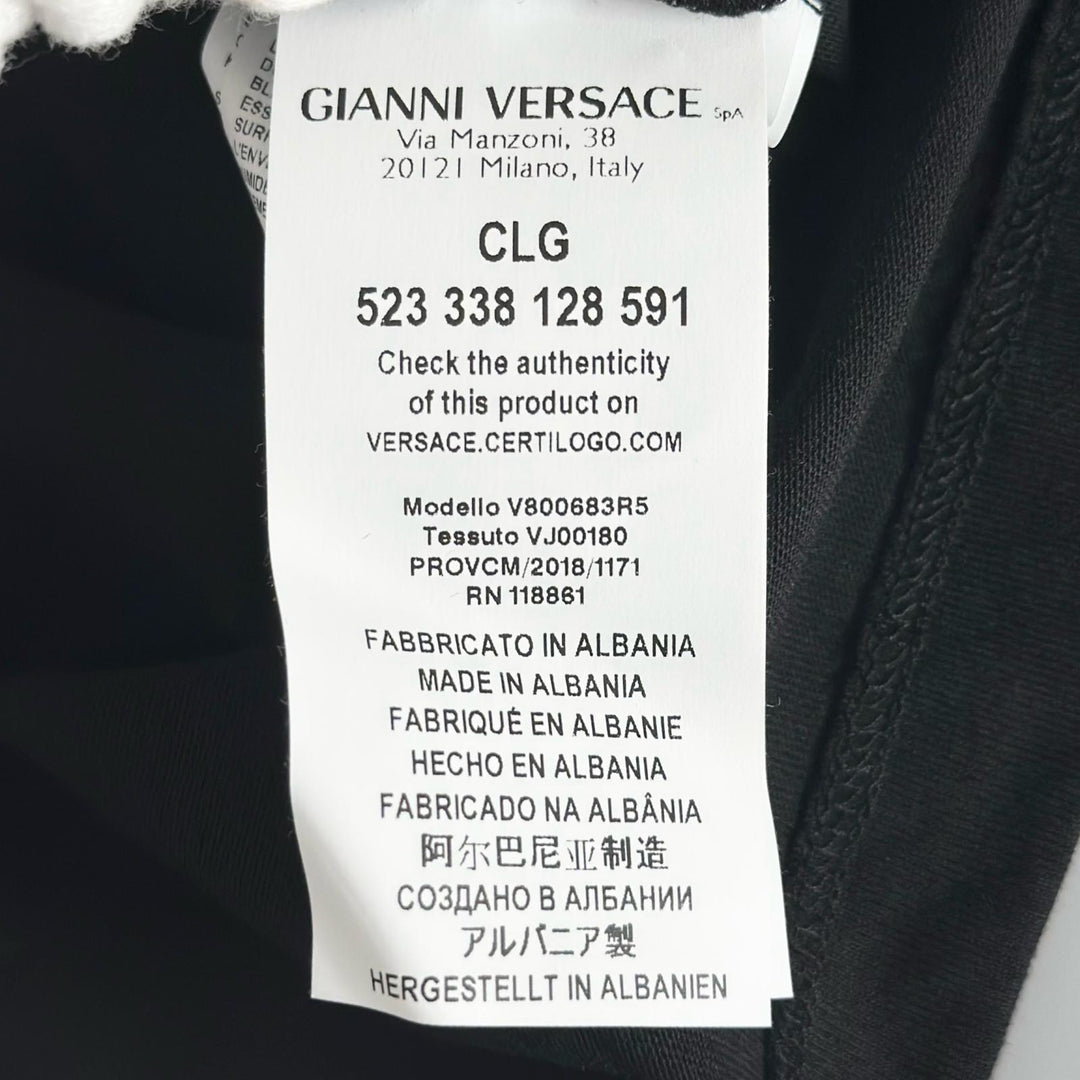未使用品▲VERSACE ヴェルサーチ 2018年製 コットン100％ ロゴワッペン メデューサ クルーネック 半袖Ｔシャツ ブラック L メンズ