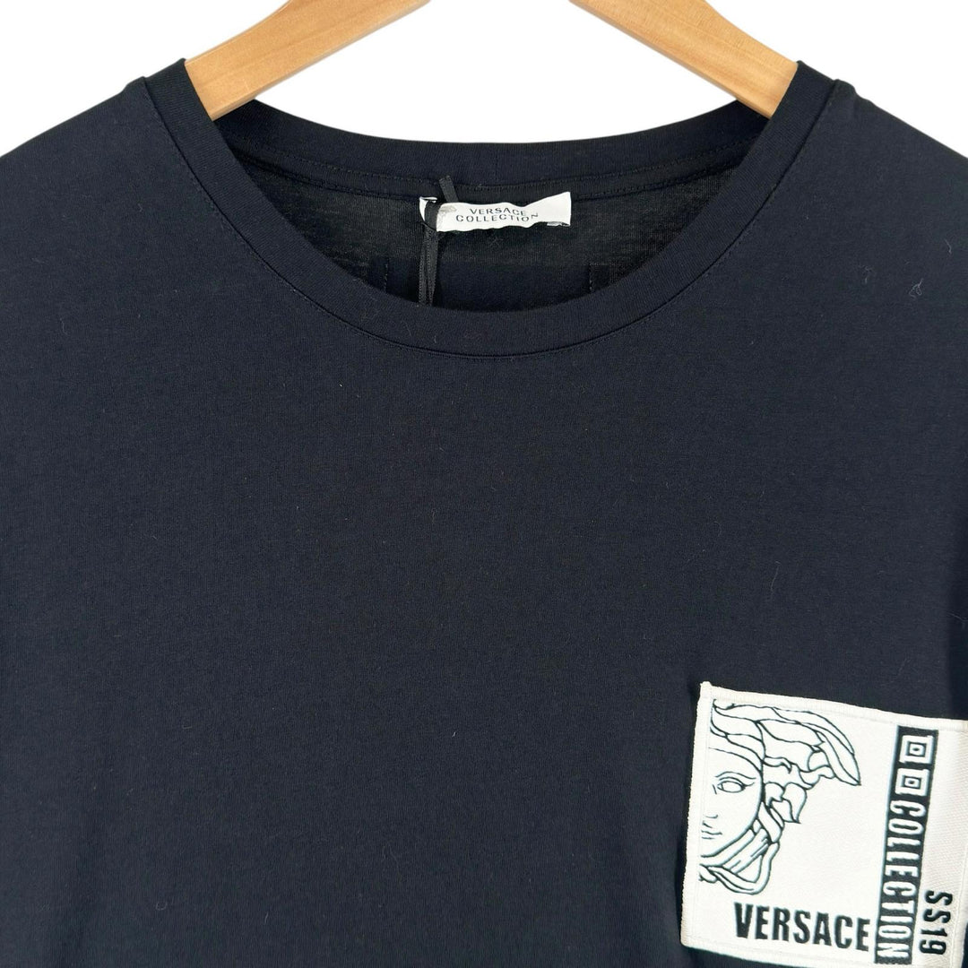 未使用品▲VERSACE ヴェルサーチ 2018年製 コットン100％ ロゴワッペン メデューサ クルーネック 半袖Ｔシャツ ブラック L メンズ