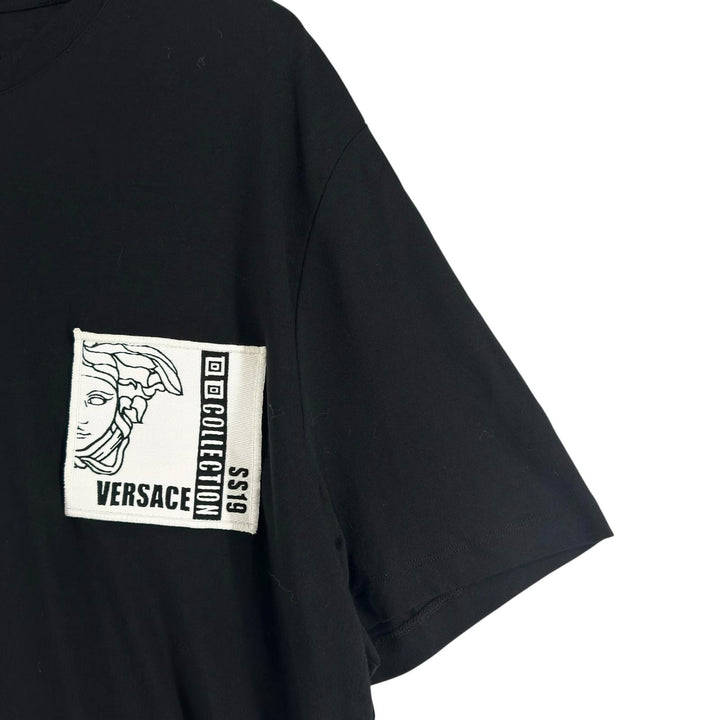 未使用品▲VERSACE ヴェルサーチ 2018年製 コットン100％ ロゴワッペン メデューサ クルーネック 半袖Ｔシャツ ブラック L メンズ