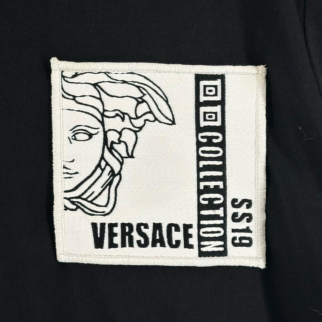 未使用品▲VERSACE ヴェルサーチ 2018年製 コットン100％ ロゴワッペン メデューサ クルーネック 半袖Ｔシャツ ブラック L メンズ