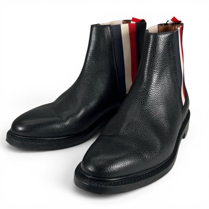 美品▲THOM BROWNE トムブラウン トルコロール レザー チェルシーブーツ サイドゴアブーツ ブラック 42 イタリア製 メンズ