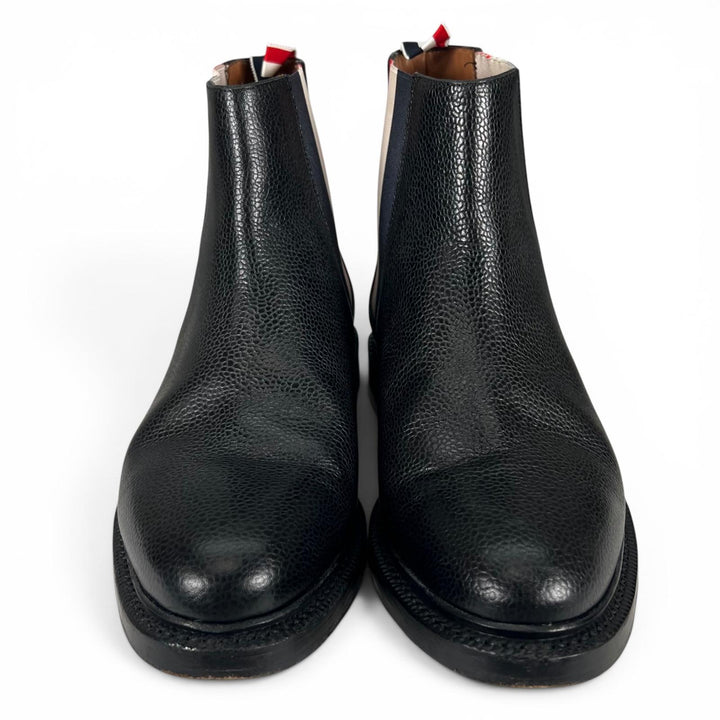 美品▲THOM BROWNE トムブラウン トルコロール レザー チェルシーブーツ サイドゴアブーツ ブラック 42 イタリア製 メンズ