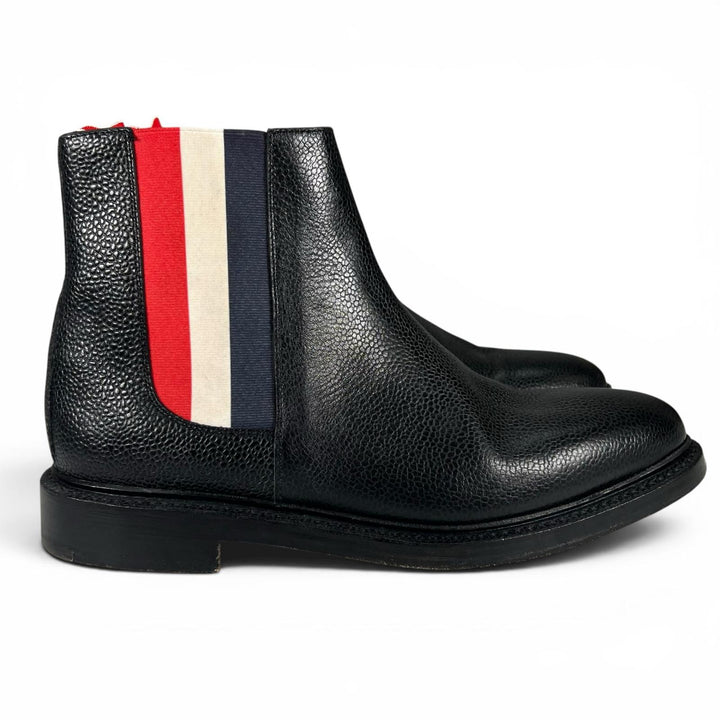 美品▲THOM BROWNE トムブラウン トルコロール レザー チェルシーブーツ サイドゴアブーツ ブラック 42 イタリア製 メンズ