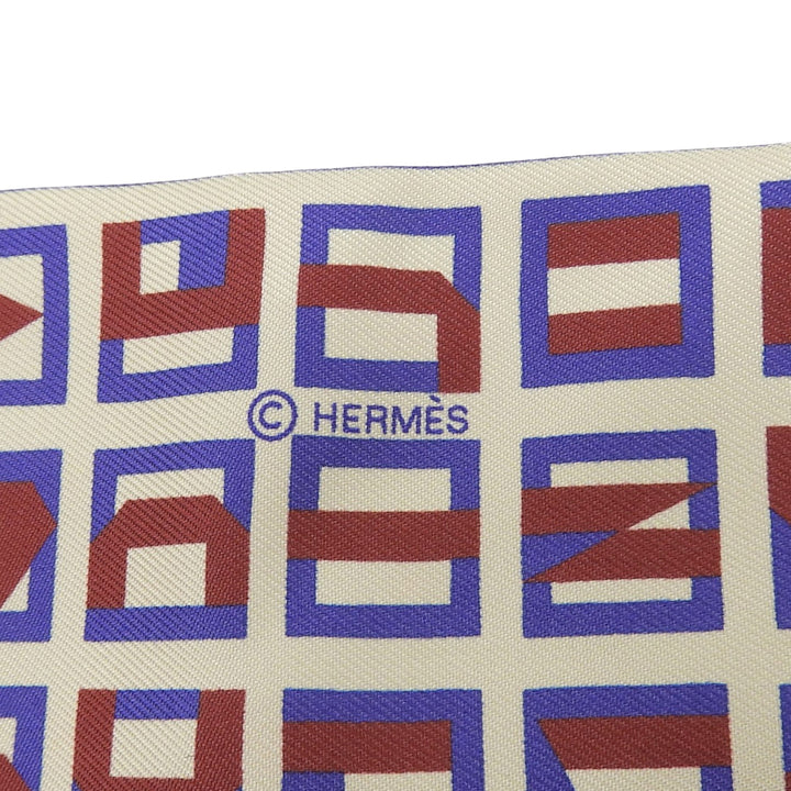 極美品▲HERMES エルメス マキシ ツイリー カット Lettres et Pois シルク100％ スカーフ ブルー レッド フランス製 レディース 箱付き