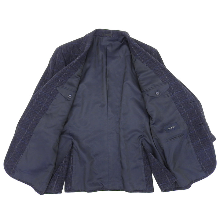 美品▲BURBERRY LONDON バーバリーロンドン カシミヤ100％ チェック柄 シングル ジャケット ネイビー BB5 日本製 正規品 メンズ