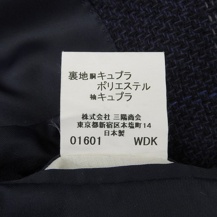 美品▲BURBERRY LONDON バーバリーロンドン カシミヤ100％ チェック柄 シングル ジャケット ネイビー BB5 日本製 正規品 メンズ