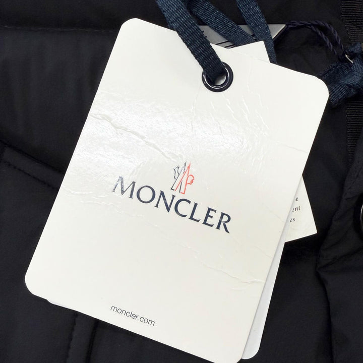 未使用品□MONCLER モンクレール REIMS GIUBBOTTO レザーロゴワッペン フーデッド ダウンジャケット ブラック 1 正規品 ハンガー付き