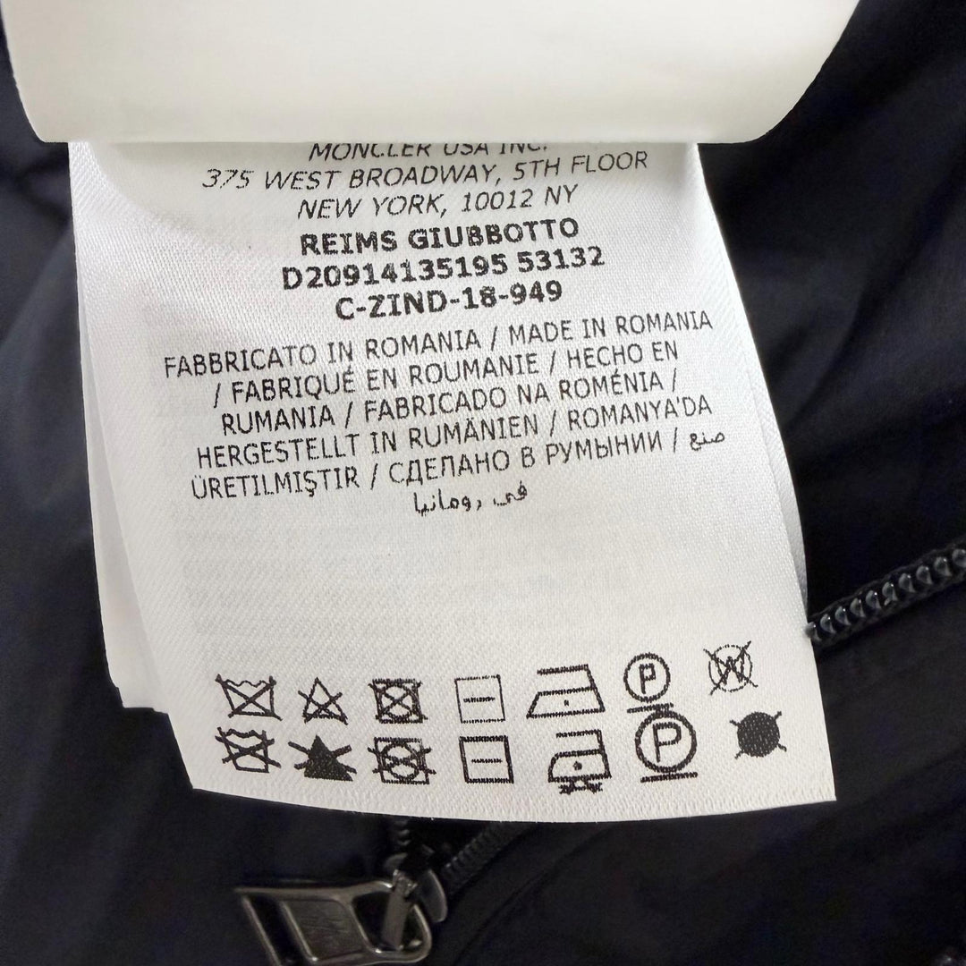 未使用品□MONCLER モンクレール REIMS GIUBBOTTO レザーロゴワッペン フーデッド ダウンジャケット ブラック 1 正規品 ハンガー付き