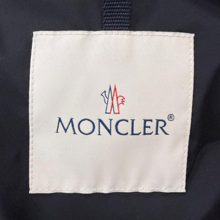 未使用品□MONCLER モンクレール REIMS GIUBBOTTO レザーロゴワッペン フーデッド ダウンジャケット ブラック 1 正規品 ハンガー付き