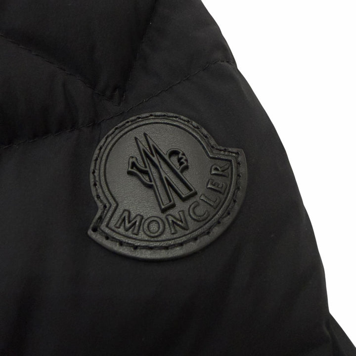 未使用品□MONCLER モンクレール REIMS GIUBBOTTO レザーロゴワッペン フーデッド ダウンジャケット ブラック 1 正規品 ハンガー付き