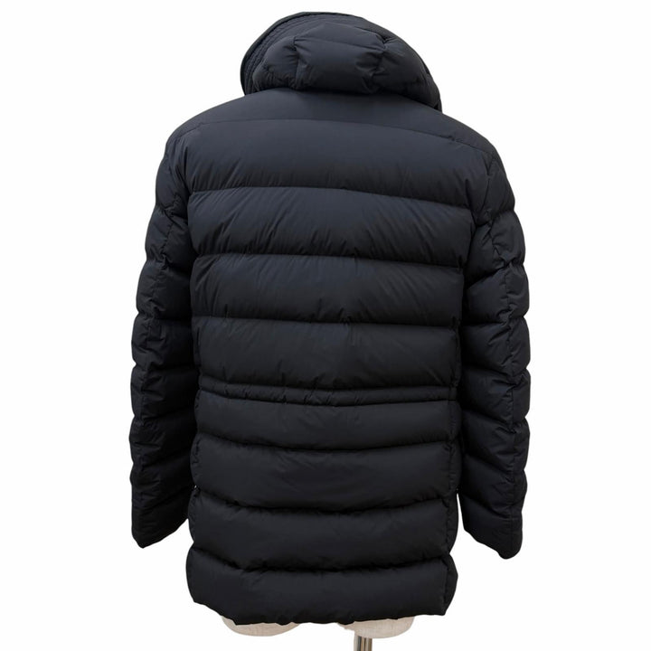 未使用品□MONCLER モンクレール REIMS GIUBBOTTO レザーロゴワッペン フーデッド ダウンジャケット ブラック 1 正規品 ハンガー付き