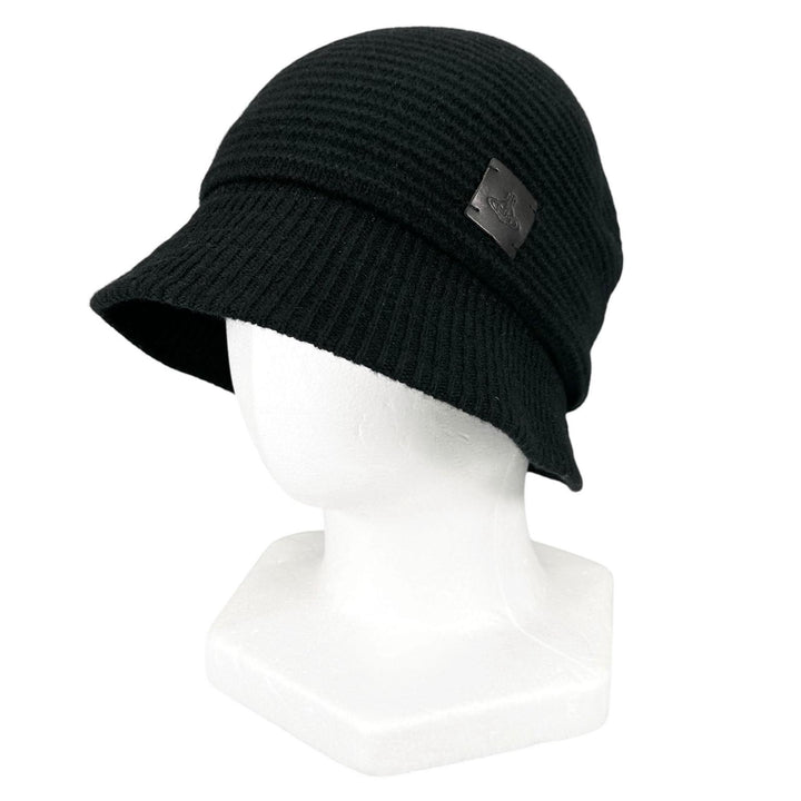 極美品▲Vivienne Westwood ヴィヴィアンウエストウッド ウール100％ オーブロゴ ニット バケット ハット ブラック S～M 正規品 レディース