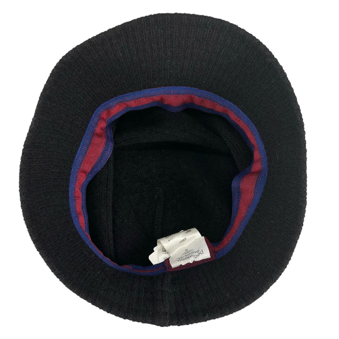 極美品▲Vivienne Westwood ヴィヴィアンウエストウッド ウール100％ オーブロゴ ニット バケット ハット ブラック S～M 正規品 レディース
