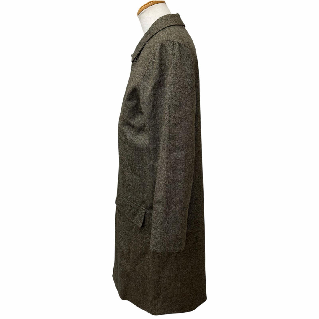 極美品□Dunhill ダンヒル ウール100％ レザー使い ロゴボタン 総柄 ステンカラーコート ロングコート ベージュ系 L 正規品 メンズ