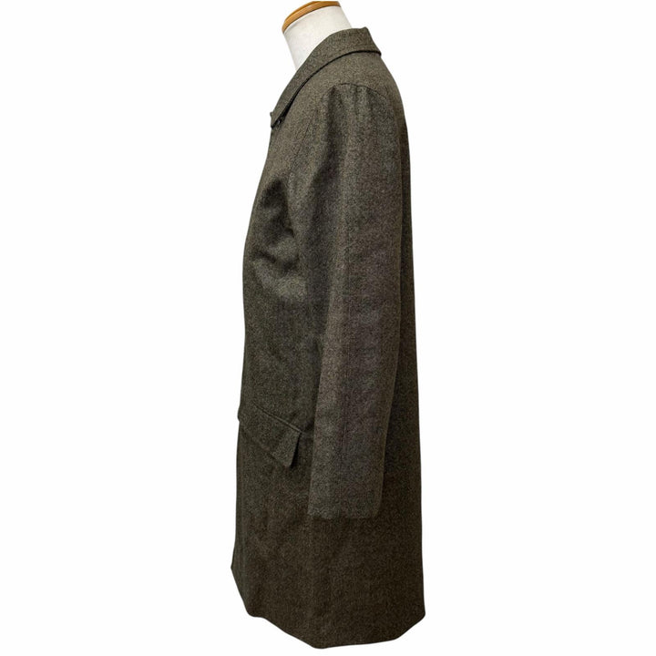 極美品□Dunhill ダンヒル ウール100％ レザー使い ロゴボタン 総柄 ステンカラーコート ロングコート ベージュ系 L 正規品 メンズ