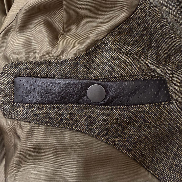 極美品□Dunhill ダンヒル ウール100％ レザー使い ロゴボタン 総柄 ステンカラーコート ロングコート ベージュ系 L 正規品 メンズ