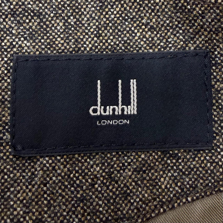 極美品□Dunhill ダンヒル ウール100％ レザー使い ロゴボタン 総柄 ステンカラーコート ロングコート ベージュ系 L 正規品 メンズ