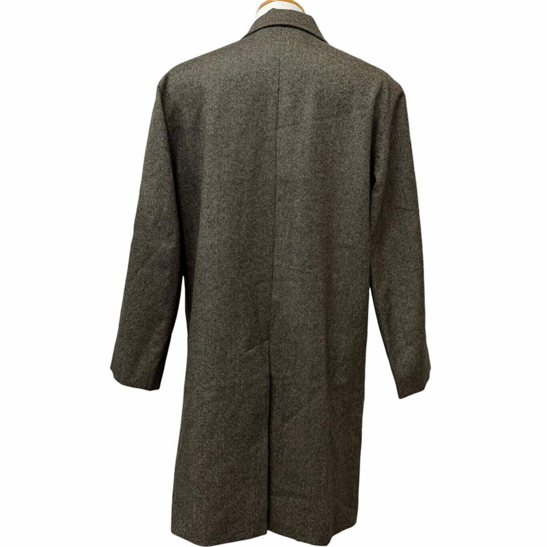 極美品□Dunhill ダンヒル ウール100％ レザー使い ロゴボタン 総柄 ステンカラーコート ロングコート ベージュ系 L 正規品 メンズ