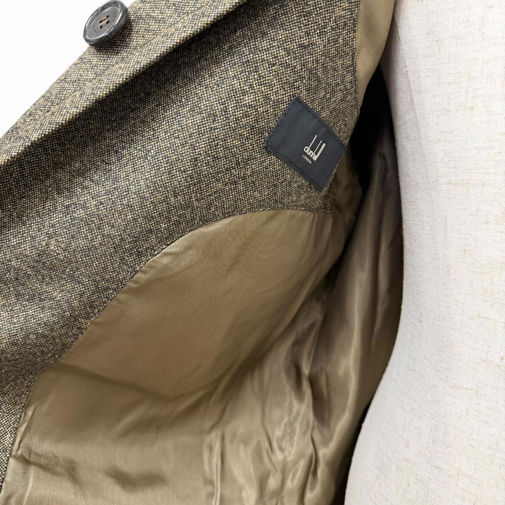 極美品□Dunhill ダンヒル ウール100％ レザー使い ロゴボタン 総柄 ステンカラーコート ロングコート ベージュ系 L 正規品 メンズ