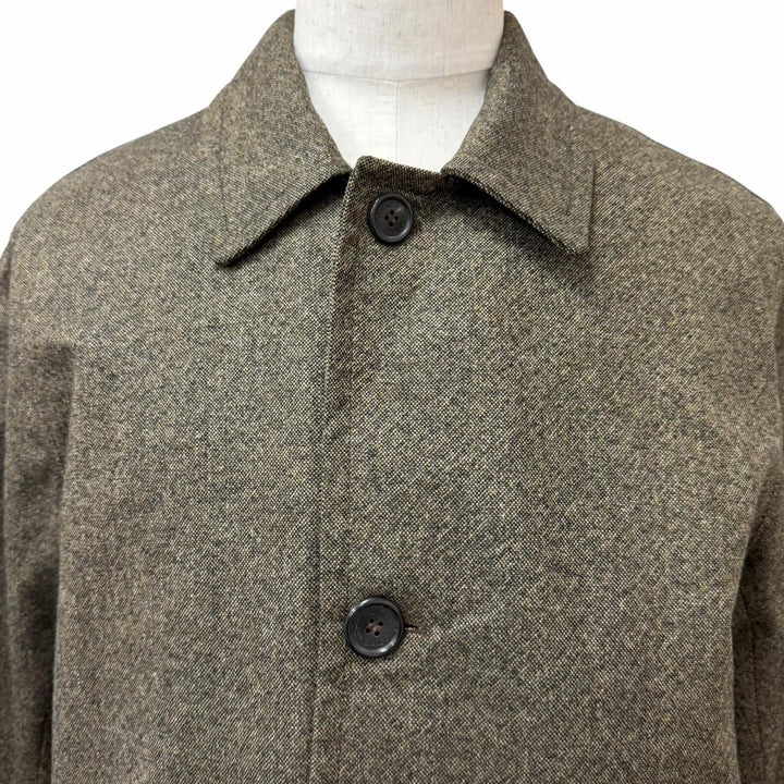 極美品□Dunhill ダンヒル ウール100％ レザー使い ロゴボタン 総柄 ステンカラーコート ロングコート ベージュ系 L 正規品 メンズ