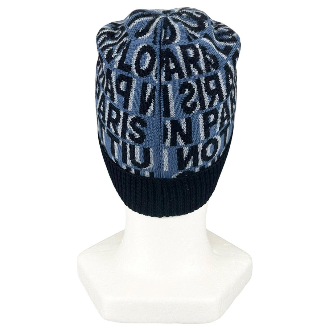 極美品▲LOUIS VUITTON ルイヴィトン M70538 ウール100％ 総柄 ビーニー ニットキャップ ダークネイビー ブルー イタリア製 メンズ