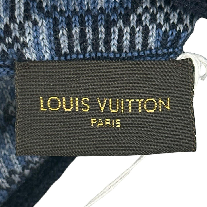 極美品▲LOUIS VUITTON ルイヴィトン M70538 ウール100％ 総柄 ビーニー ニットキャップ ダークネイビー ブルー イタリア製 メンズ
