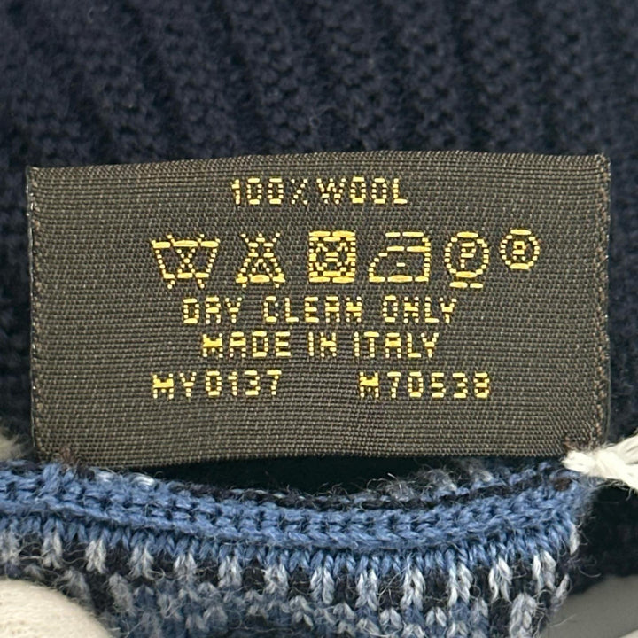 極美品▲LOUIS VUITTON ルイヴィトン M70538 ウール100％ 総柄 ビーニー ニットキャップ ダークネイビー ブルー イタリア製 メンズ