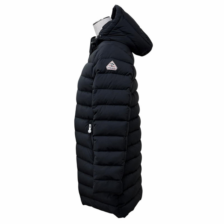 美品★Pyrenex ピレネックス SPOUTNIC LONG スプートニック ロング ロゴワッペン・フード付 ZIP UP ダウンコート ブラック 38 正規品