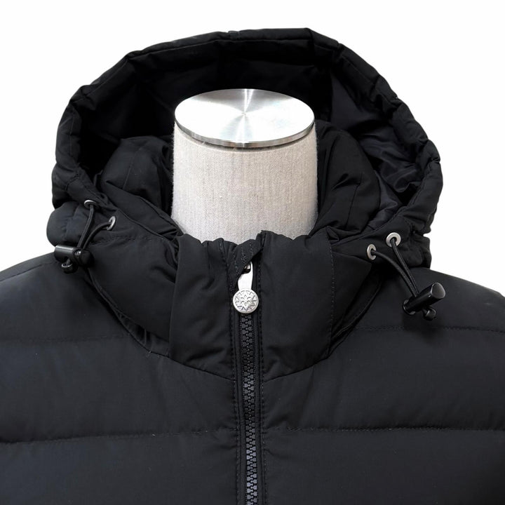 美品★Pyrenex ピレネックス SPOUTNIC LONG スプートニック ロング ロゴワッペン・フード付 ZIP UP ダウンコート ブラック 38 正規品