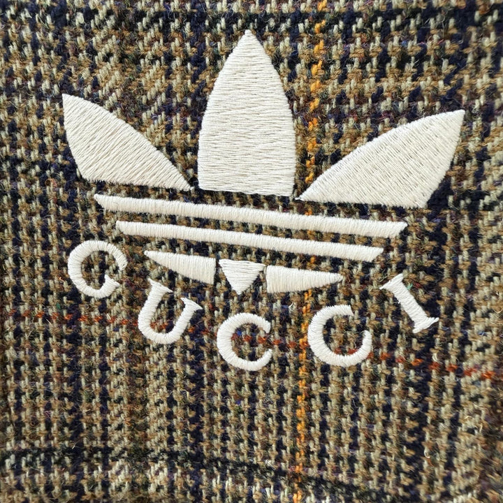 未使用品▼GUCCI adidas グッチ アディダス 710398 チェック柄 ロゴ金ボタン ノーカラーコート 48 正規品 ガーメント・ハンガー付き