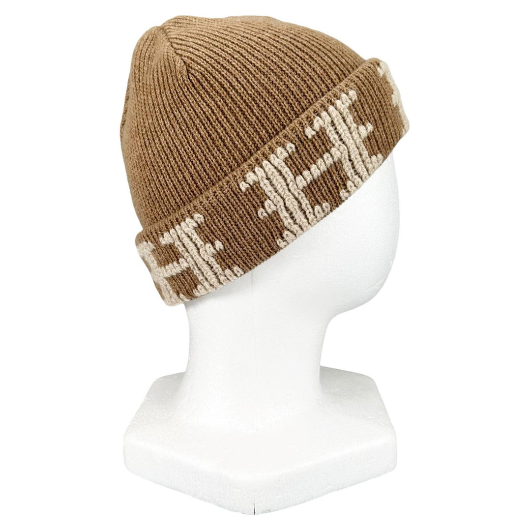 極美品▲HERMES エルメス ヴィンテージ マルジェラ期 カシミヤ100% Hロゴ ビーニー ニットキャップ キャメル LA 伊製 正規品 レディース