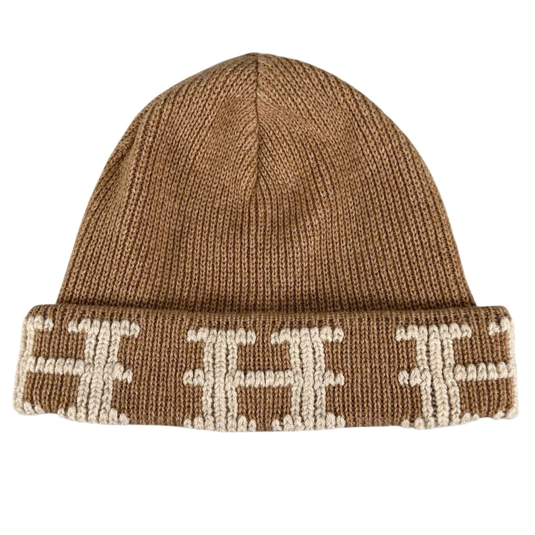 極美品▲HERMES エルメス ヴィンテージ マルジェラ期 カシミヤ100% Hロゴ ビーニー ニットキャップ キャメル LA 伊製 正規品 レディース