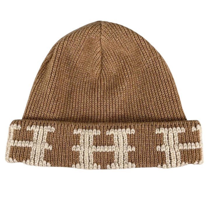 極美品▲HERMES エルメス ヴィンテージ マルジェラ期 カシミヤ100% Hロゴ ビーニー ニットキャップ キャメル LA 伊製 正規品 レディース