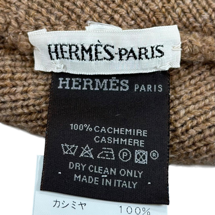 極美品▲HERMES エルメス ヴィンテージ マルジェラ期 カシミヤ100% Hロゴ ビーニー ニットキャップ キャメル LA 伊製 正規品 レディース