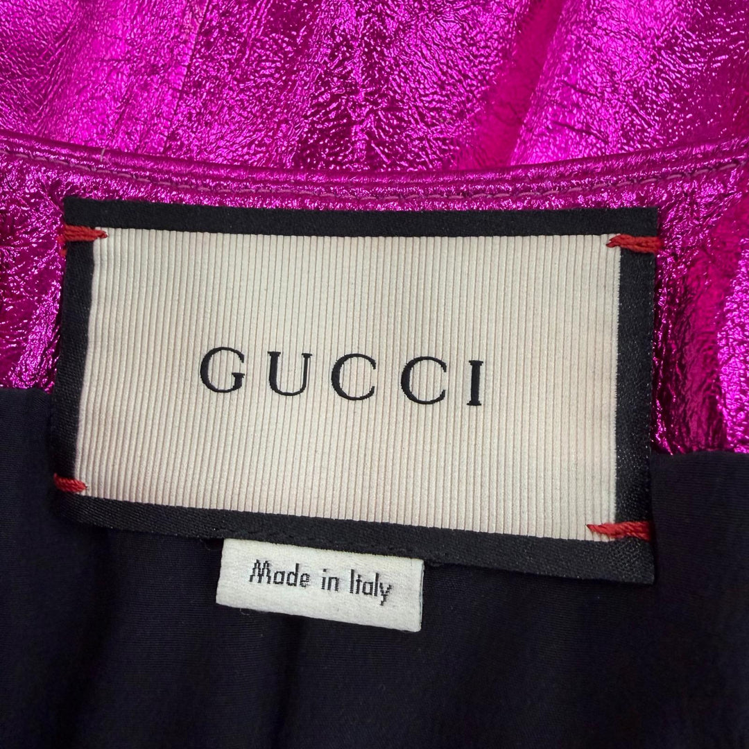極美品☆GUCCI グッチ 433932 ラムレザー ロング丈 プリーツスカート メタリックピンク 36 イタリア製 正規品 レディース ハンガー付き