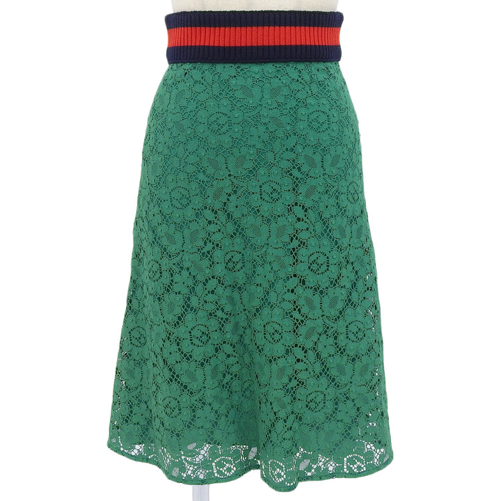 極美品▲GUCCI グッチ 415312 コットン100％ 総レース シェリーライン スカート グリーン 36 イタリア製 正規品 レディース ハンガー付き