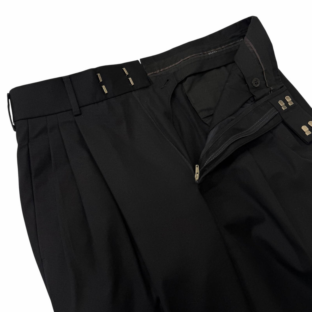 美品□GUCCI グッチ ヴィンテージ コットン100％ トムフォード期 シングル ピークドラペル スーツ 上下セットアップ ブラック 46 メンズ
