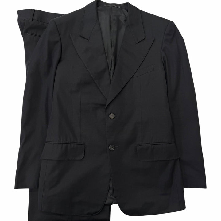 美品□GUCCI グッチ ヴィンテージ コットン100％ トムフォード期 シングル ピークドラペル スーツ 上下セットアップ ブラック 46 メンズ