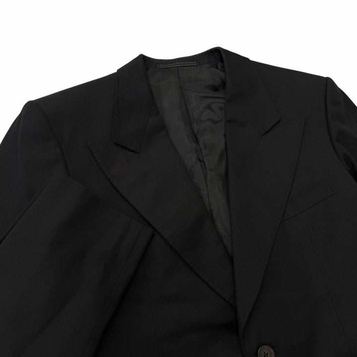 美品□GUCCI グッチ ヴィンテージ コットン100％ トムフォード期 シングル ピークドラペル スーツ 上下セットアップ ブラック 46 メンズ