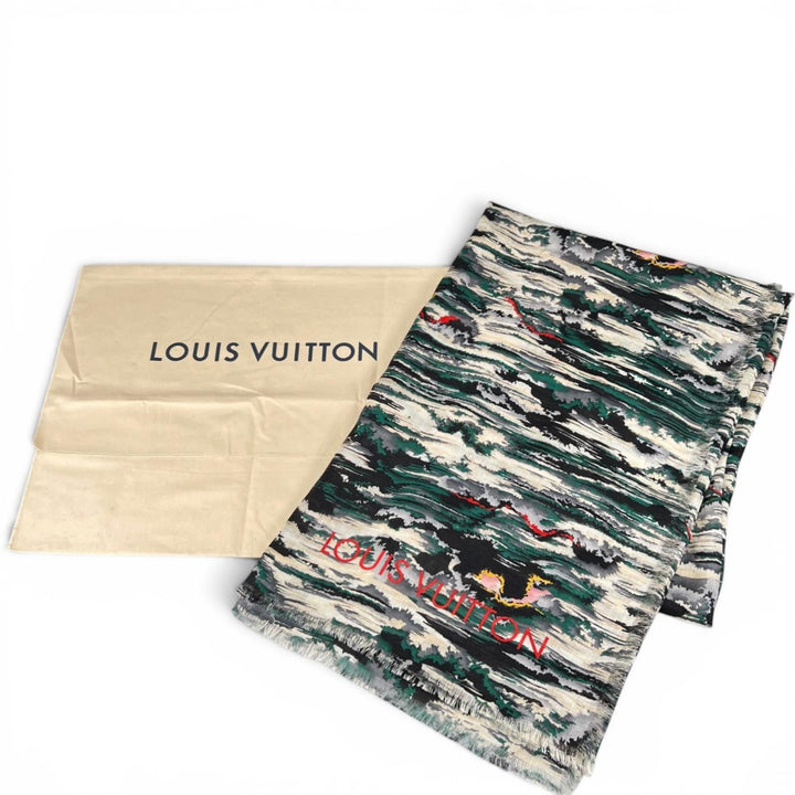 極美品▲LOUIS VUITTON ルイヴィトン MP1938 エトール・ストーム シルク カシミヤ ストール イタリア製 正規品 レディース 保存袋付き
