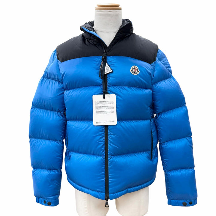未使用品▼MONCLER モンクレール 2022年製 PEUPLIER フード入り ロゴワッペン付き WZIPUP ダウンジャケット ブルー 2 国内正規品 メンズ