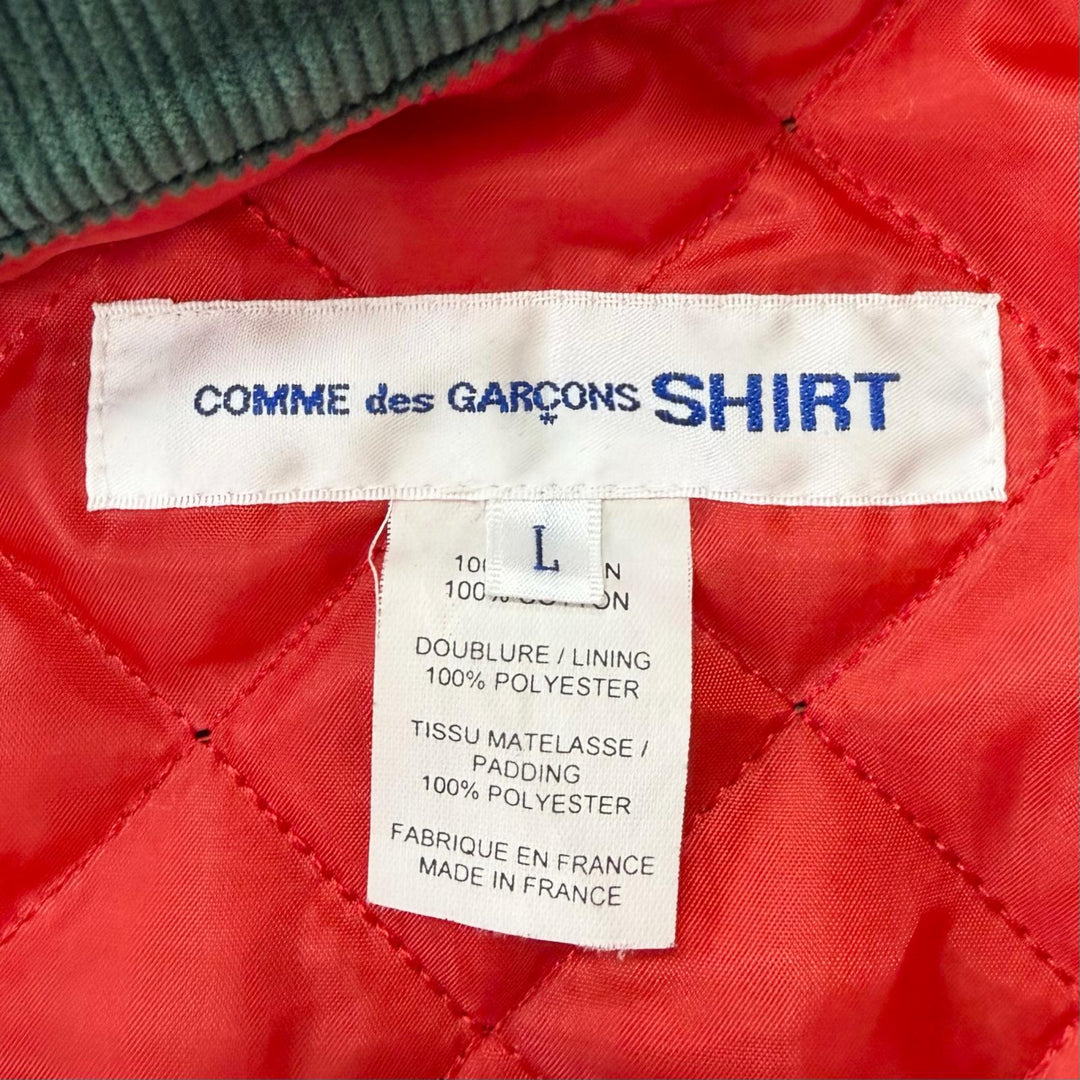 美品□COMME des GARCONS コムデギャルソン W27174 細畝 中綿入り コーデュロイジャケット グリーン L フランス製 正規品 メンズ