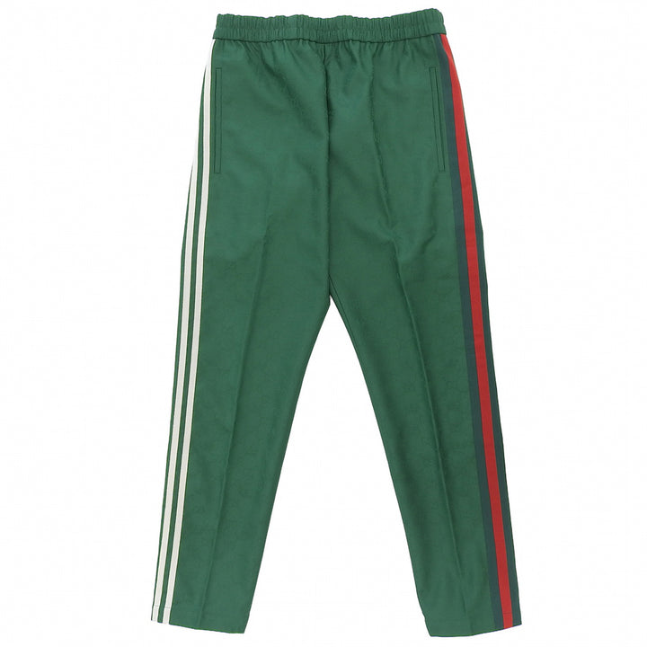 極美品▲GUCCI adidas グッチ アディダス 702183 GGロゴ シェリーライン スリーストライプス トラック パンツ グリーン 伊製 正規品 メンズ