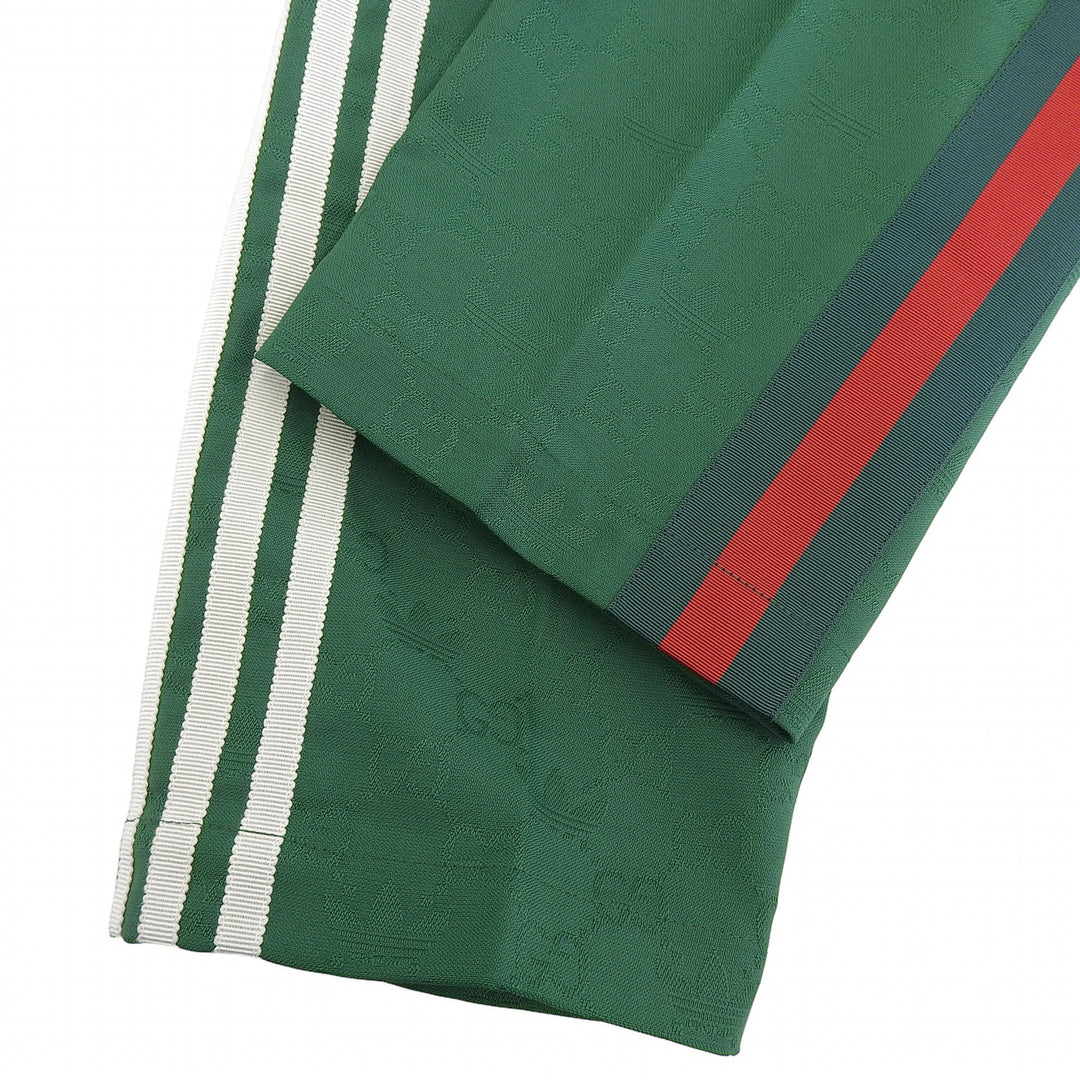 極美品▲GUCCI adidas グッチ アディダス 702183 GGロゴ シェリーライン スリーストライプス トラック パンツ グリーン 伊製 正規品 メンズ