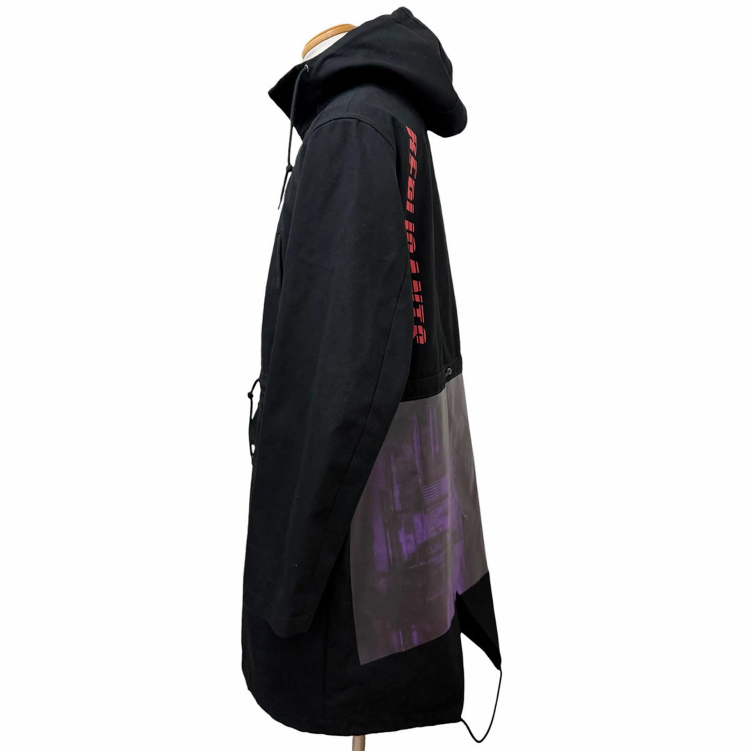 極美品□RAF SIMONS ラフシモンズ Replicants Hooded Jacket バックプリント レプリカンツ フーデッドコート ブラック 50 イタリア製