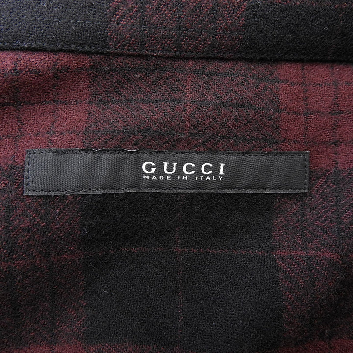 極美品▲GUCCI グッチ ヴィンテージ トムフォード期 162494 ウール100％ チェック柄 長袖シャツ レッド系 38 イタリア製 正規品 メンズ