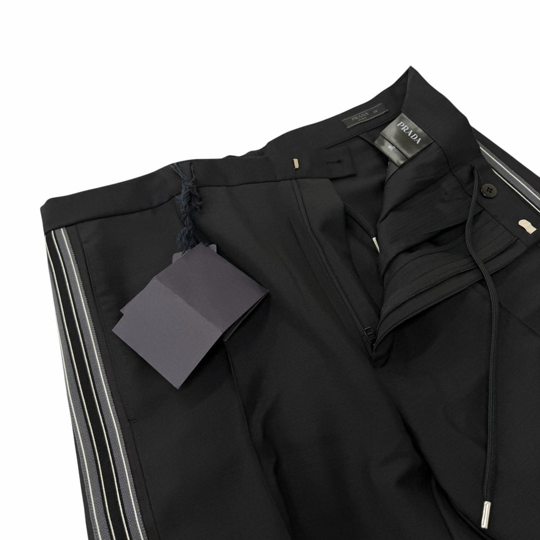 未使用品□PRADA プラダ 23SS SPH261 モヘア ウール トライアングルロゴ 裾ジップ サイドライン スラックス ブラック 48 正規品 メンズ