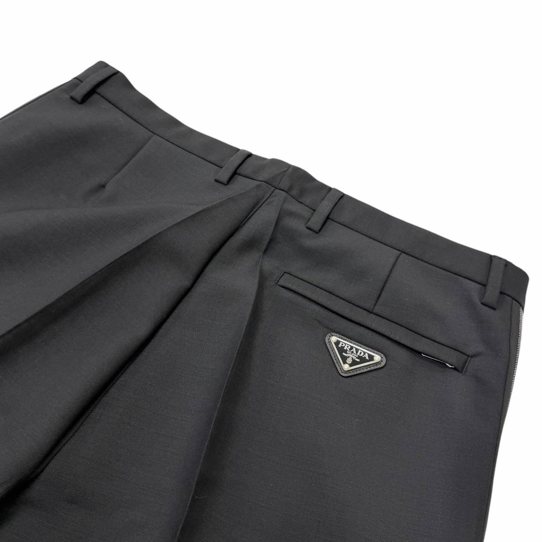 未使用品□PRADA プラダ 23SS SPH261 モヘア ウール トライアングルロゴ 裾ジップ サイドライン スラックス ブラック 48 正規品 メンズ