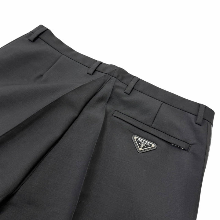 未使用品□PRADA プラダ 23SS SPH261 モヘア ウール トライアングルロゴ 裾ジップ サイドライン スラックス ブラック 48 正規品 メンズ